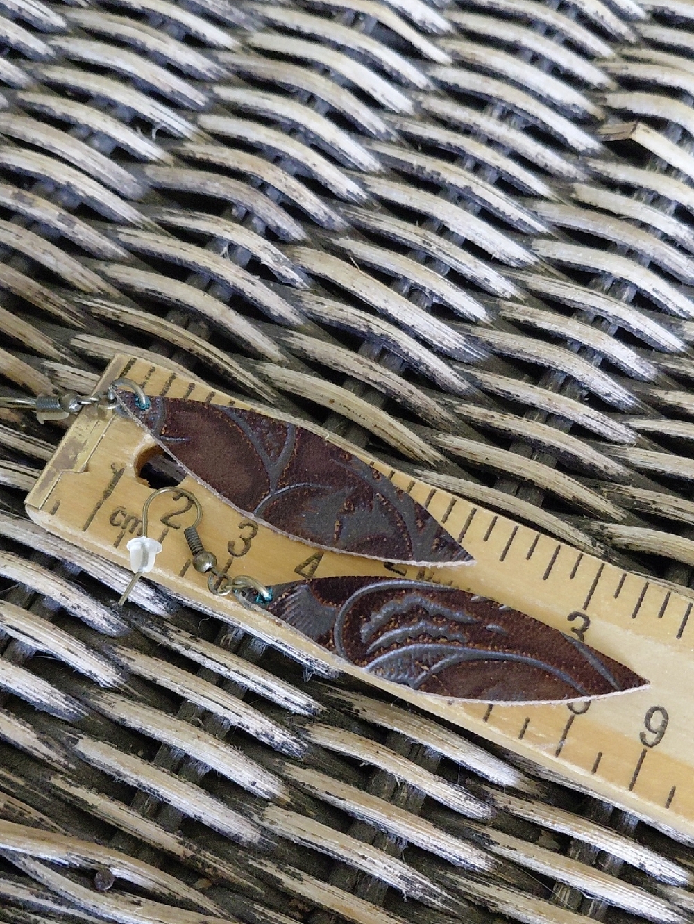 Embossed Leather Leaf Dangle Earrings